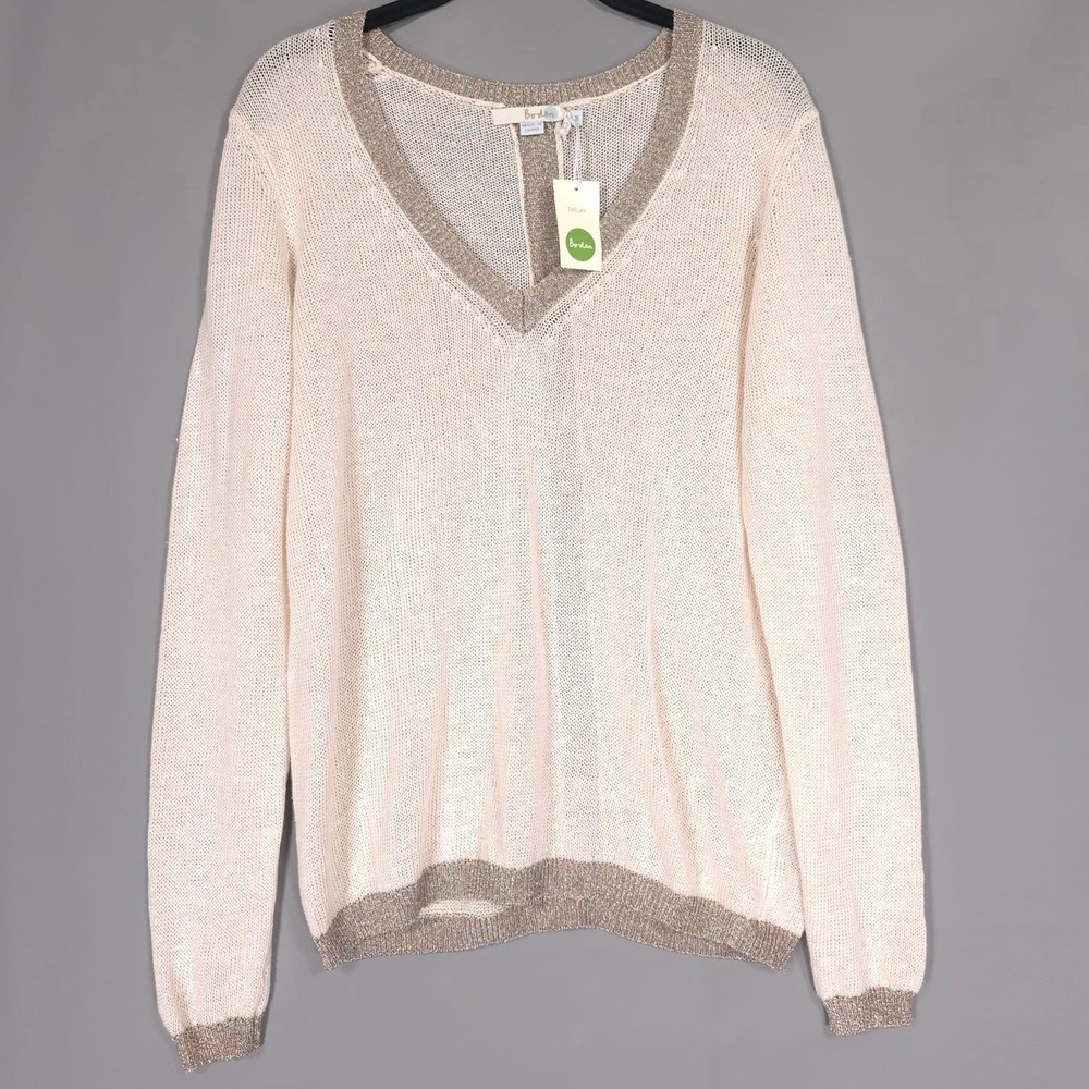 NWT Boden Women's LINEN Blend Pullover Top‎ Sweater MEDIUM Knit Metallic WV154